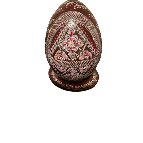 Set Of 4 Wooden Pysanky Collector Egg Colorful Geometric Design With Each Stand - Picture 11 of 15